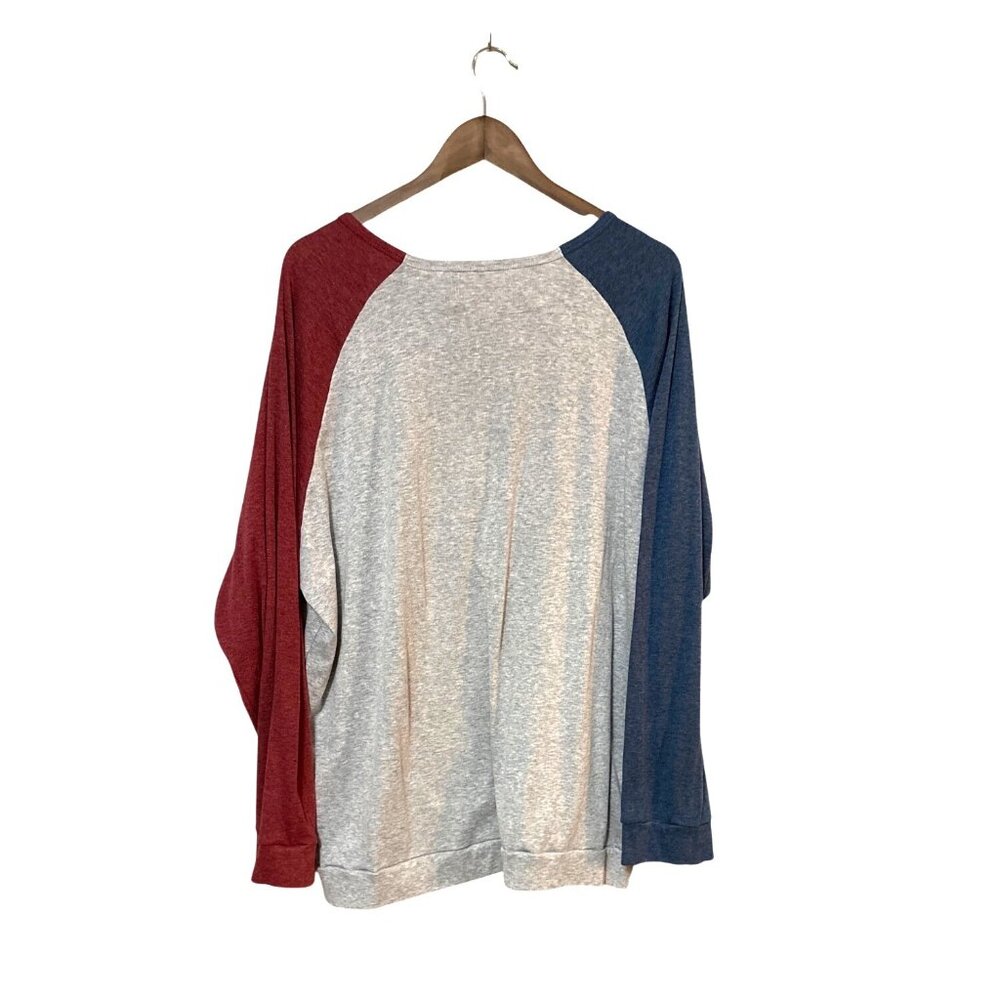 Freezing Season Graphic Long Sleeve Raglan Teeshirt 4XL Red/Blue/Grey Colorblock - Picture 5 of 7